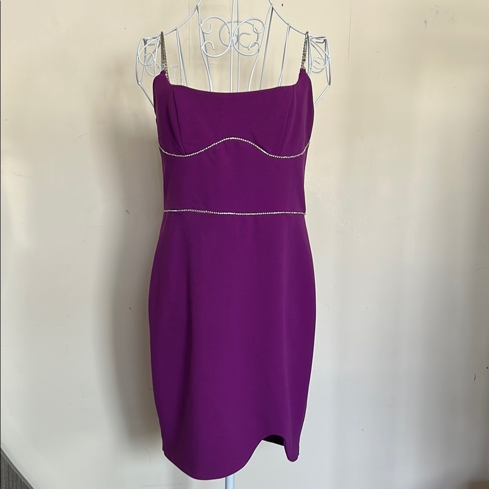 Size L | Selfie Leslie | Vibrant Purple Mini Dress with Rhinestone Straps